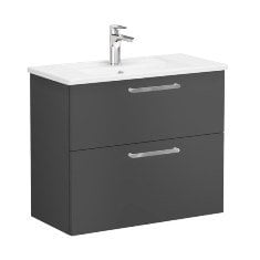 Vitra Root 68115 Lavabo Dolabı, Çift Çekmeceli, Dar, 80 Cm, Mat Fırtına Gri, Köşeli Lavabolu